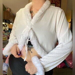White fuzzy fur crop y2k cardigan